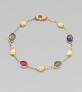 Beautiful hand-engraved 18k gold and colorful, faceted sapphires on a delicate link chain. 18k goldMulti-colored sapphiresLength, about 7¾Lobster clasp closureMade in Italy