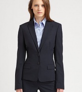 A refined blazer with just the right amount of stretch to offer the perfect fit. Button closureFlap pocketsFully linedAbout 22 from shoulder to hem96% viscose/4% elastaneDry cleanImported Model shown is 5'11 (180cm) wearing US size 4. 