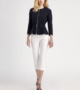 This impeccably tailored style features a slender self belt and an on-trend peplum silhouette.Jewel necklineZip frontCropped sleevesIncluded self beltRuffled peplumAbout 20 from shoulder to hem98% cotton/2% elastaneDry cleanMade in France of imported fabricModel shown is 5'10 (177cm) wearing US size 4.OUR FIT MODEL RECOMMENDS ordering true size. 