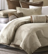 Circle up! Create your great escape with this calming Hudson comforter set, featuring an overlapping stitched circle pattern in warm hues. Decorative pillows and shams draw in pleated wavy lines for added texture.