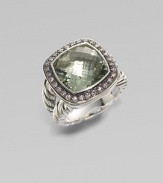 From the Moonlight Ice Collection. A light-catching, faceted prasiolite stone with a diamond pavé border.Diamond, 0.45 tcw Prasiolite Sterling silver Black rhodium Width, about 14mm Imported Additional Information Women's Ring Size Guide 