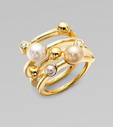 A scattering of soft-toned pearls accented with sparkling cubic zirconia in 18k gold over sterling silver. 4mm round nuage, grey and white organic man-made pearlsCubic zirconia18k gold over sterling silverWidth, about 1Imported 