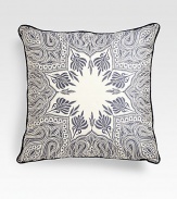 Beautiful jacquard pochette pillow centered with a tonal pattern and surrounded by braid-detail edges. 24 squareCotton/viscose/polyester with polyfillDry cleanMade in Italy