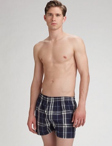 The coveted check pattern is rendered in supremely soft cotton with an elastic waistband. One-button fly Machine wash Imported