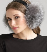 EXCLUSIVELY AT SAKS. Snakeskin embossed leather headband with plush tufts of silver fox fur to keep ears warm. Band, about 1 wide Made in USA Fur origin: Finland
