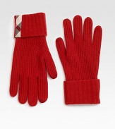 A check accented, luxurious cashmere style with touchscreen compatible tips on the pointer finger and thumb. CashmereFold-up cuff with check accentsLength, about 9½Dry cleanImported 