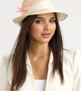 A casual style with a supple, twisted suede band and bright feather detail. StrawSuedeFeatherBrim, about 2Hand washMade in USA of imported fabrics