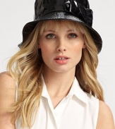 Ward off the weather in this chic patent style, accented with a matching side bow.PolyesterBrim, about 2¾ wideMade in Italy of imported fabric