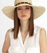 This glamorous straw design is accented by a goldtone chain laced with black chiffon.Chiffon and chain bandBrim, about 5Paper braidSpot cleanImported
