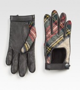 Cold weather essential revamped with buttery soft leather palms and classic check on top.Leather/wool Dry clean by a leather specialist Imported
