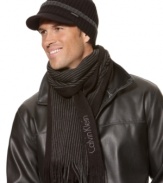 A cool complement to any guy's cold weather rotation, this sleek striped scarf from Calvin Klein offers extra style and defense against winter's worst.