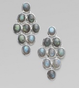 Pretty labradorite cabochons set in sterling silver in a cascade pattern. LabradoriteSterling silverWidth, about 1Length, about 2¼Post backImported 