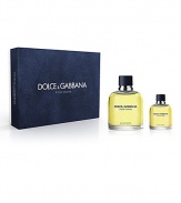 Pour Homme is a blend of true irony and casualness. A stimulating, dynamic freshness that expresses its personality through citrus notes with a touch of fresh flora and woods. Notes of Orange, Lemon, Bergamot, Lavender, Sage, Sandalwood, Tobacco, Cedar. Set contains: 4.2 oz. Eau de Toilette and 1.3 oz. Eau de Toilette. 