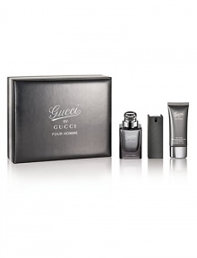 Gucci by Gucci Pour Homme combines classic masculine appeal with cool, contemporary elegance. This iconic fragrance culminates both vision and tradition, encompassing Gucci's iconic, luxurious heritage. With its warm, intense scent, Gucci by Gucci Pour Homme speaks to the powerful, sensual man who embodies the brand's rich legacy. Set contains: Eau de Toilette (90ml, 3 oz.), Eau de Toilette (30ml, 1 oz.) and Shower Gel (50ml, 1.7 oz.). Gucci by Gucci Pour Homme combines classic masculine appeal with cool, contemporary elegance. This iconic fragrance culminates both vision and tradition, encompassing Gucci's iconic, luxurious heritage. With its warm, intense scent, Gucci by Gucci Pour Homme speaks to the powerful, sensual man who embodies the brand's rich legacy. Set contains: Eau de Toilette (90ml, 3 oz.), Eau de Toilette (30ml, 1 oz.) and Shower Gel (50ml, 1.7 oz.).