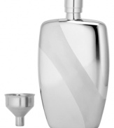 Bring your own drink in this stylish flask, featuring polished stainless steel with a matte-finished stripe. A fantastic gift and go-to favorite from Gorham's That's Entertainment barware collection. With funnel for easy filling.