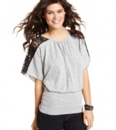 Sweet lace panels accent BCX's blouson top with fun and dainty style.