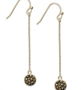 Go to great lengths with Studio Silver's drop earrings. Set in 18k gold over sterling silver, the pair features marcasite to stunning effect at the end. Approximate drop: 2-1/2 inches.