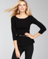 Outfitted with a studded bow belt and a pretty peplum hem, INC's petite sweater is full of feminine appeal.