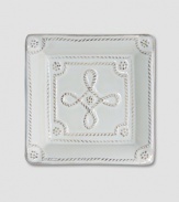 Bring the outdoors inside with a smaller, hand-finished stoneware tray beautifully detailed with a scrolling design that celebrates the splendor and romance of the world's most beautiful gardens. Chip resistant 4½ square Dishwasher safe Imported