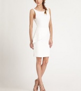 A clean, fitted sheath accented with a flared side peplum and skin-baring cut-out back.BoatneckSleevelessSet-in waistSide peplumCut-out backCenter back zipperAbout 21 from natural waistShell: 52% viscose/43% rayon/5% Lycra; trim: silkDry cleanImportedModel shown is 5'9 (175cm) wearing US size 4.