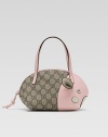 Pig bag with ears in GG plus fabric with leather trim.Animal face decoration Zip-top closure Inside open pocket 8¾W X 5½H X 5½D Made in Italy