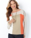 This sweater from Charter Club makes a modern statement with metallic colorblocked knit. Pair it with anything from khakis to jeans for effortless style that stays so put-together. (Clearance)