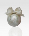 A stunning keepsake for the newlywed or newlywed-at-heart, a glimmering glass ball rendered in soft, subtle hues and finished with a hand-painted bride and an exquisite satin bow.Hand-painted glassSatin bow detail4 diam.Imported