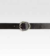 Silver horse-head buckle adorns this classic belt of textured Italian leather.LeatherPalladium hardware1.6 wideMade in Italy