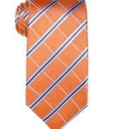 A big, bold pattern in a bright color palette gives this Tasso Elba tie instant presence.