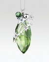 A graceful pinecone shape, in a soft green peridot color with light-catching facets and silvertone accents, including a tiny jingle bell.CrystalSilvertoneAbout 2.25H X .75WMade in Austria