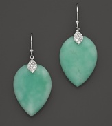 Green chrysophrase leaves sparkle with dew drops of white sapphire. By Elizabeth Showers.