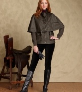 Rugged style gets reinvented with Tommy Hilfiger's chic cape jacket, rendered from a waxed cotton blend.