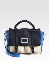Leather colorblocked must-have crafted in a roomy silhouette for your everyday necessities. Top handle, 4½ dropRemovable adjustable shoulder strap, 16¼-20 dropSnap closure on front flapTwo outside open pocketsOne inside zip pocketTwo inside open pocketsLogo-print lining11W X 9½H X 3¾DImported