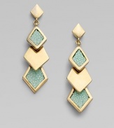 A graphic, geometric design with bold stingray inlays.Stingray 14k goldpated Length, about 3 Post backs Made in USA