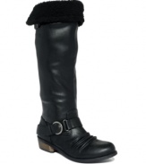 Buck up because cold weather is coming! Pull off your best tough girl impression with the Harlan boots from G by GUESS. A fleece cuff at top warms up the look.