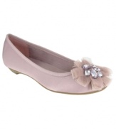 The modern girl's glass slippers. In soft satin with a rhinestone accent at the toe, the Chandelier flats by Mia will give you more girlie glamour than Cinderella.