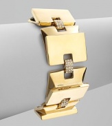 A sleek design with square links and pavé rhinestone connectors. Glass stonesGoldtone white metalLength, about 7½Fold-over closureImported 