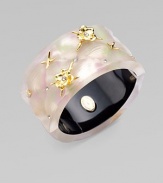 From the Grey Gardens Collection. Beautiful, hand-crafted lucite accented with Swarovski crystals and goldtone flowers in a quilted pattern. Hand-crafted luciteGoldtoneSwarovski crystalsDiameter, about 2½Hinged, magnetic closureMade in USA