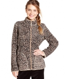 Get two looks in one with this reversible fleece jacket from Style&co. Sport, featuring an animal print at one side and a solid hue at the other.