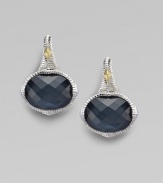 From the Contempo Collection. A lovely fusion of faceted blue quartz and hematite in a textured sterling silver setting.Blue quartz & hematite 18K gold Sterling silver Length, about ¾ Width, about ½ Post backs Imported 