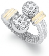 Try a trendy two-tone style. This intricate cable link ring is crafted in 14k gold and sterling silver for a versatile touch, while sparkling diamond accents add shine. Size 7.