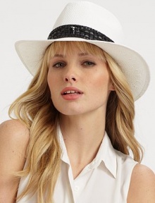 A bold, bejeweled brim lends a modern update to this timeless silhouette.PaperBrim, about 2½ wideMade in Italy of imported fabric A bold, bejeweled brim lends a modern update to this timeless silhouette.PaperBrim, about 2½ wideMade in Italy of imported fabric
