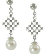 Pearls with panache. These drop earrings, crafted from sterling silver, feature a postmodern pattern before ending in cultured freshwater pearls (8-8-1/2 mm) for an elegant touch. Approximate drop length: 1-1/3 inches. Approximate drop width: 1/2 inch.
