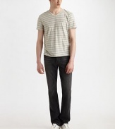 A gently faded, worn-in look in black-washed denim with straight legs and subtle whiskering for character. Five-pocket style Button fly Inseam, about 34 98% cotton/2% elastane Machine wash Made in USA 