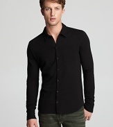 Give your shirt wardrobe a taste of nightlife with this downtown-inspired black button-down from John Varvatos Star USA LUXE.