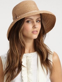 A natural, braided style with a turned down brim and a handcrafted, metal accented loop trim. RaffiaBrim, about 4Adjustable inner bandImported A natural, braided style with a turned down brim and a handcrafted, metal accented loop trim. RaffiaBrim, about 4Adjustable inner bandImported