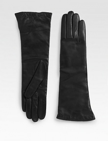 EXCLUSIVELY OURS. Luxurious cashmere-lined leather in a longer length for added warmth. About 14 long Dry clean by leather specialist Made in Italy EXCLUSIVELY OURS. Luxurious cashmere-lined leather in a longer length for added warmth. About 14 long Dry clean by leather specialist Made in Italy