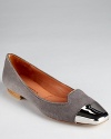 In cloudy grey hair calf, Sigerson Morrison's luxe, metal-tipped flats adopt a loafer-like silhouette with dressed-up appeal.