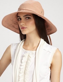 A lightweight style with a pretty swirl applique accented brim and an adjustable tie. CottonOuter adjustable tieBrim, about 4¾Imported A lightweight style with a pretty swirl applique accented brim and an adjustable tie. CottonOuter adjustable tieBrim, about 4¾Imported