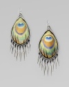 An iridescent teardrop of hand-sculpted, hand-painted Lucite recreates the lustrous beauty of a peacock feather dripping with delicate, silvery fringe.LuciteRuthenium platedLength, about 3¾Ear wireMade in USA